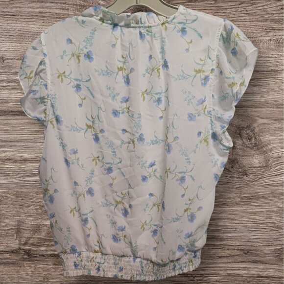 Meg & Margot Womens Floral Blouse Size Medium  White & Blue - Picture 2 of 11
